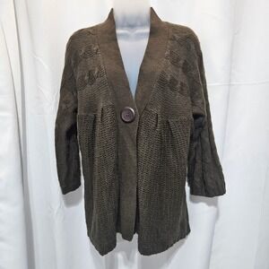 Allison Brittney Womens XL Brown Cable Knit Button Snap Cardigan Sweater